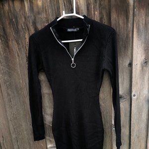 PLT Long Sleeve Black Quarter Zip Body Con Dress